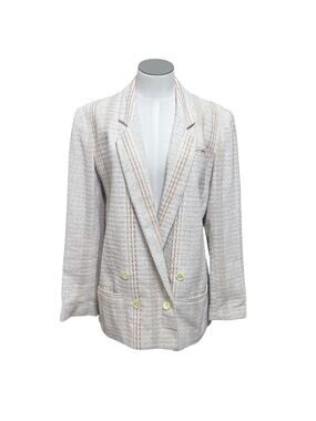 E.H. Woods Vintage 90s Old Money Double Breasted Linen Blend Tweed Blazer Sz 12